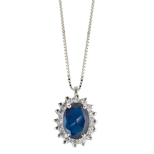 Necklace with pendant 18k White Gold Zirconia Blue 40-42 cm