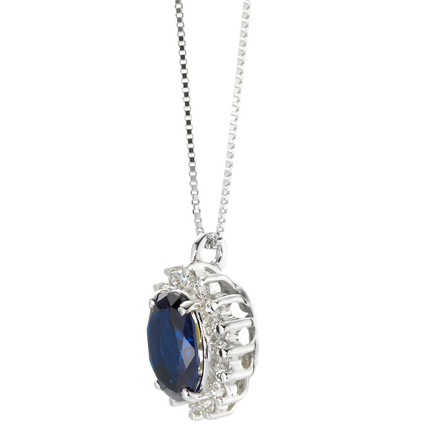 Necklace with pendant 18k White Gold Zirconia Blue 40-42 cm