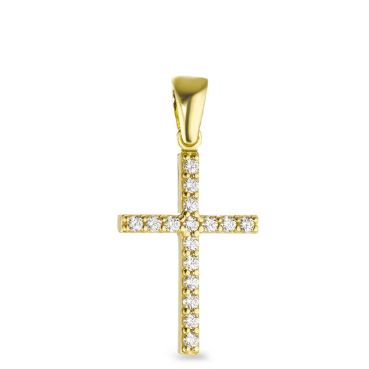 Pendant 18k Yellow Gold Zirconia 16 Stones Cross