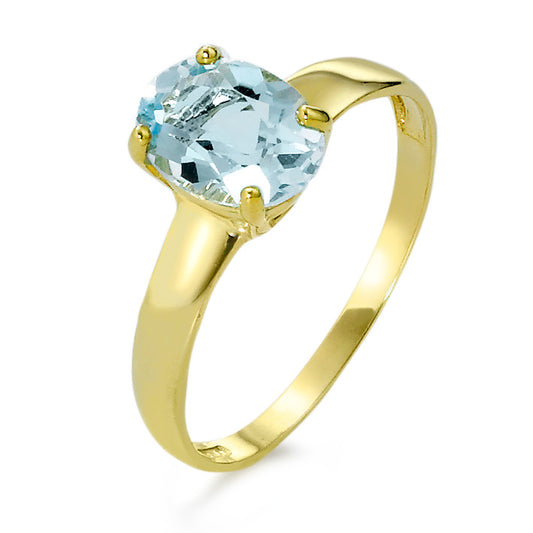 Ring 14k Yellow Gold Topaz Blue, oval