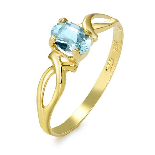 Ring 14k Yellow Gold Topaz Blue, oval