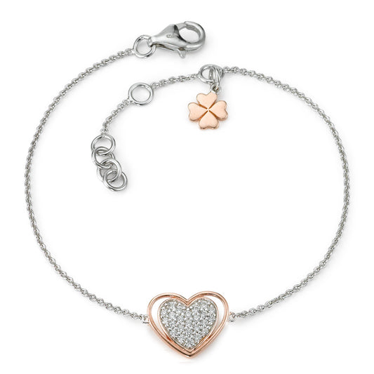 Bracelet Silver Zirconia 20 Stones Rose Gold plated Heart 15-18.5 cm Ø10 mm