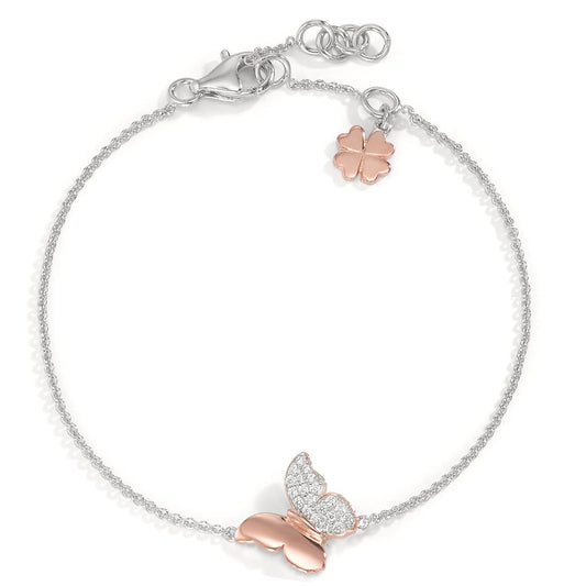 Bracelet Silver Zirconia 20 Stones Rose Gold plated Butterfly 15-18.5 cm Ø12 mm