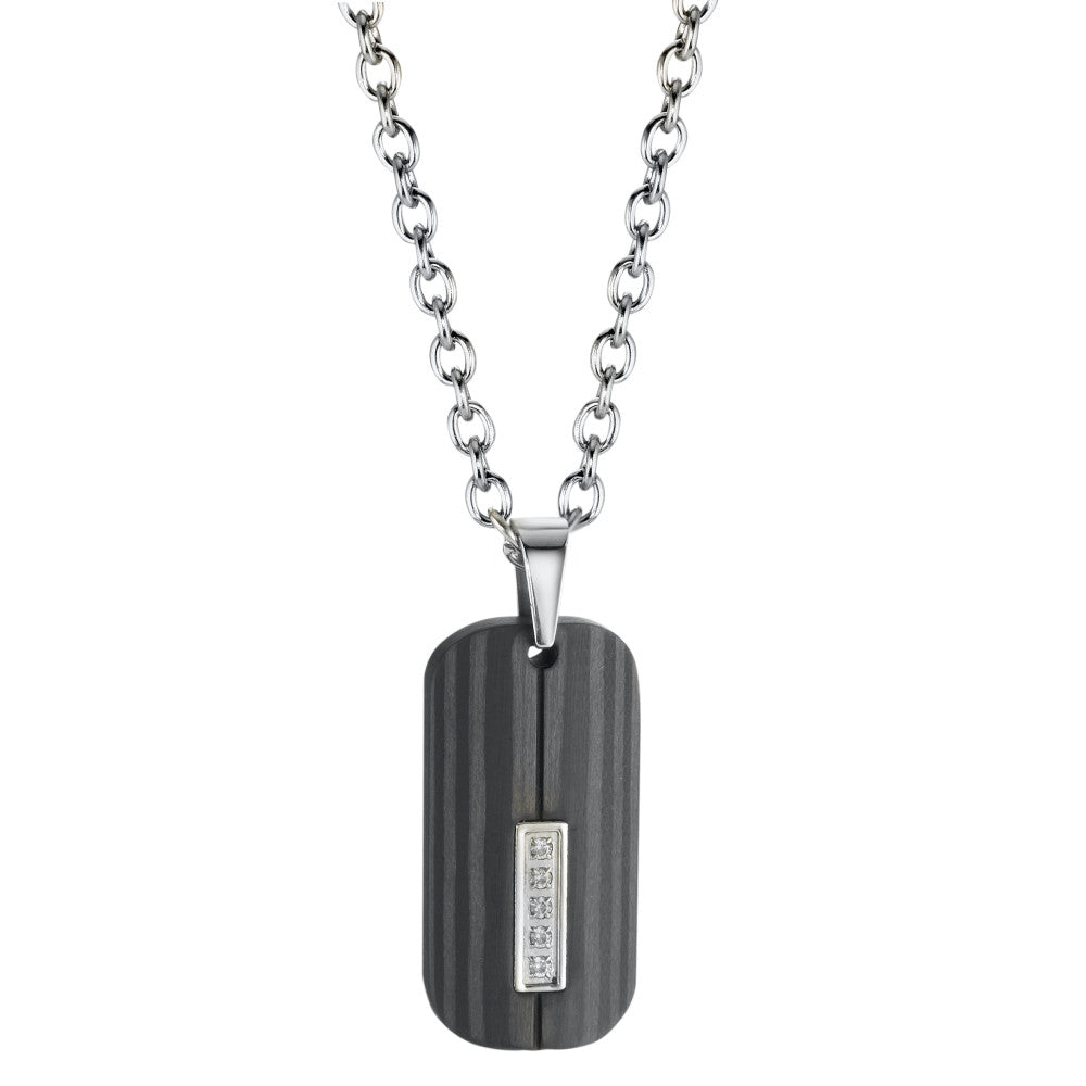 Necklace with pendant Stainless steel, Carbon Zirconia 5 Stones 55 cm