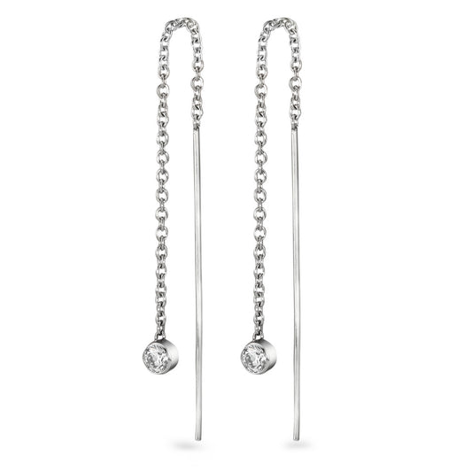 Threader Earrings Stainless steel Zirconia 2 Stones 10 cm