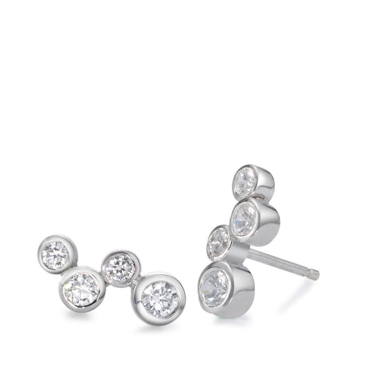 Stud earrings Silver Zirconia 8 Stones Rhodium plated