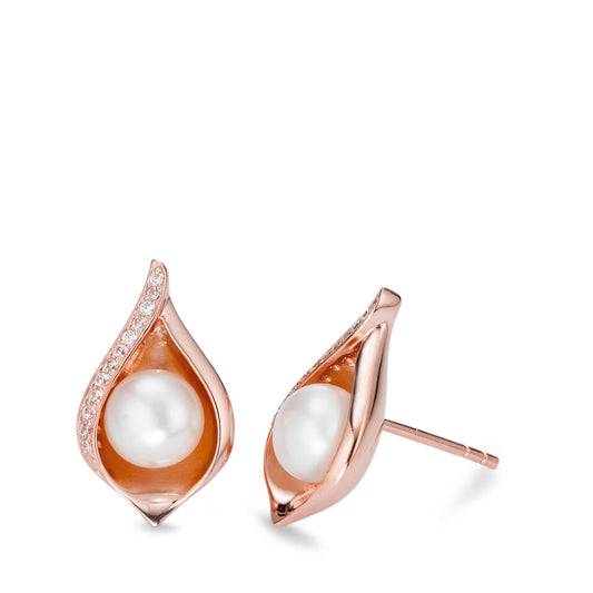 Stud earrings Silver Zirconia 24 Stones Rose Gold plated Freshwater pearl