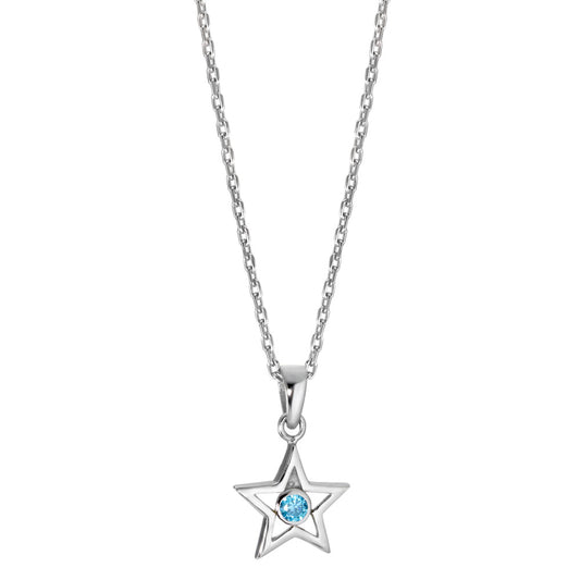 Necklace with pendant Silver Zirconia Light Blue Rhodium plated Star 38-40 cm Ø10 mm