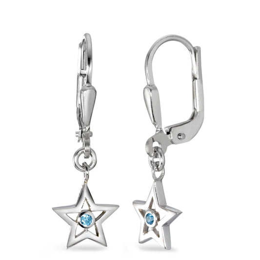 Drop Earrings Silver Zirconia Light Blue, 2 Stones Rhodium plated Star Ø7 mm