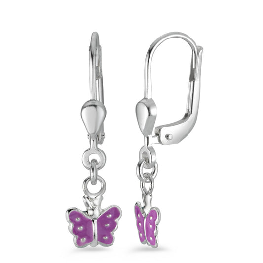 Drop Earrings Silver Lacquered Butterfly