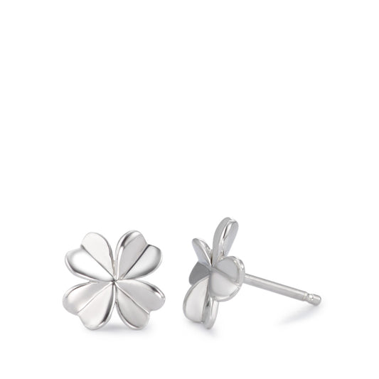 Stud earrings Silver Rhodium plated Cloverleaf Ø9 mm