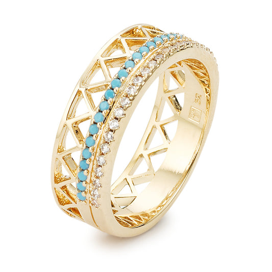 Ring Bronze Zirconia Turquoise Gold plated 5 micron