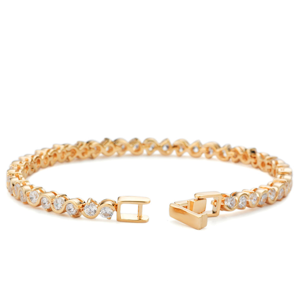 Bracelet Bronze Zirconia 46 Stones Gold plated 18 cm