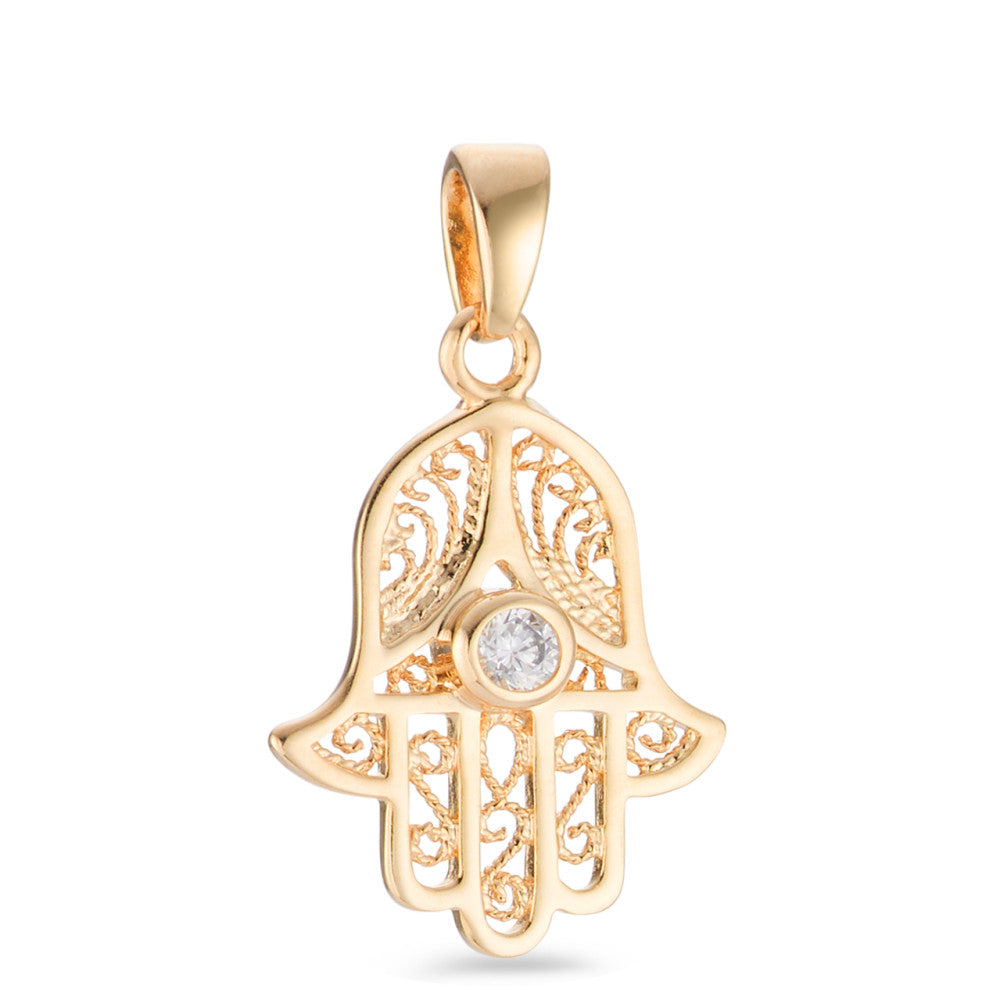 Pendant Bronze Zirconia 2 Stones Gold plated Fatima