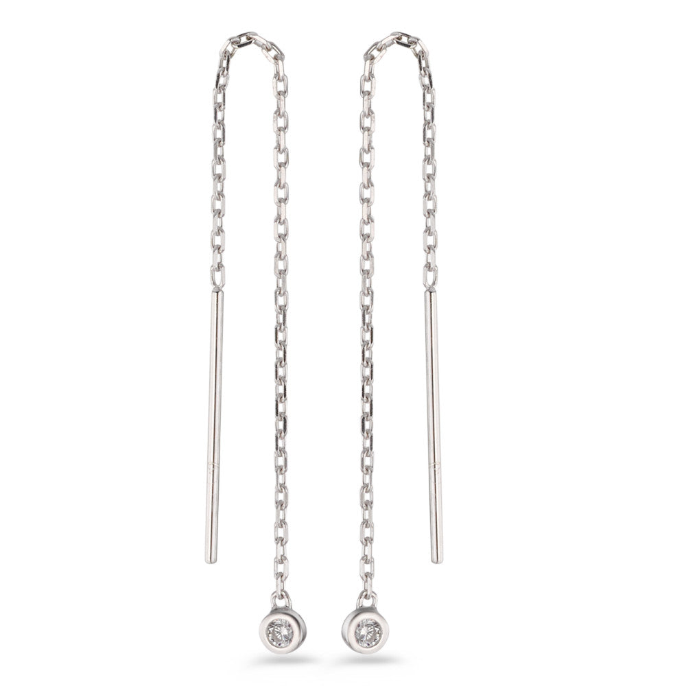 Threader Earrings Silver Zirconia 2 Stones Rhodium plated Ø3 mm