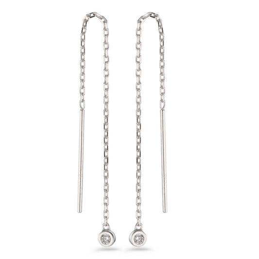 Threader Earrings Silver Zirconia 2 Stones Rhodium plated Ø3 mm