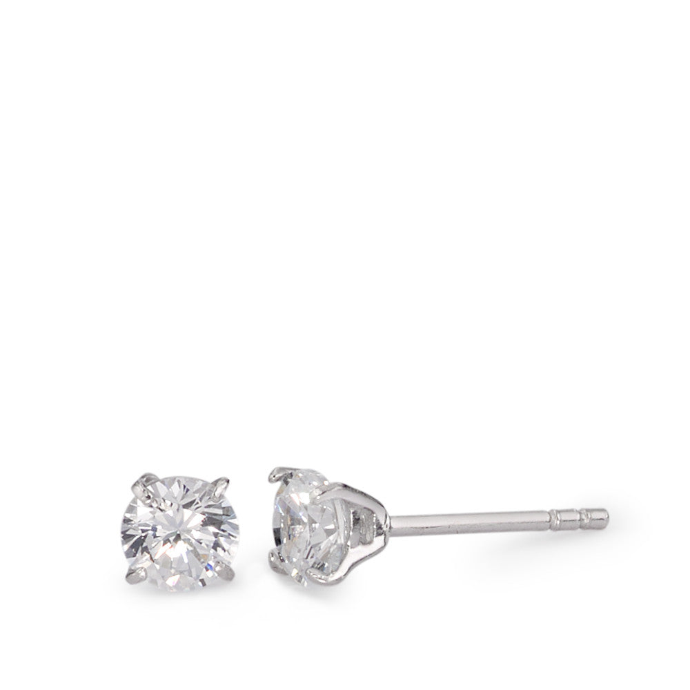 Stud earrings Silver Zirconia 2 Stones Rhodium plated Ø5 mm