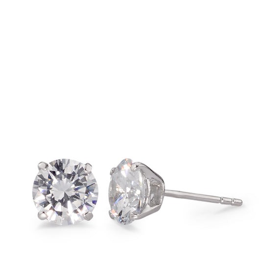 Stud earrings Silver Zirconia 2 Stones Rhodium plated Ø8 mm