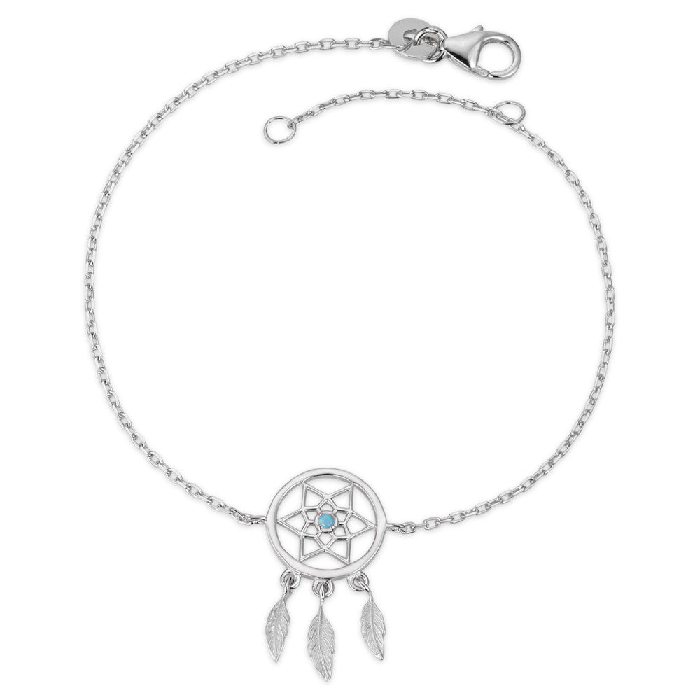 Bracelet Silver [synth. Stein] Turquoise Rhodium plated Dreamcatcher 16-18 cm Ø10 mm