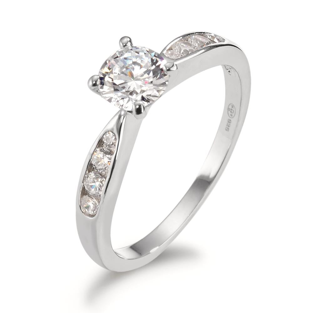 Solitaire ring Silver Zirconia 9 Stones Rhodium plated