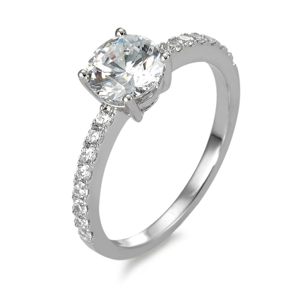 Solitaire ring Silver Zirconia 17 Stones Rhodium plated Ø6.5 mm