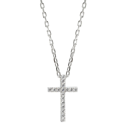 Necklace Silver Zirconia 17 Stones Rhodium plated Cross 40-42 cm