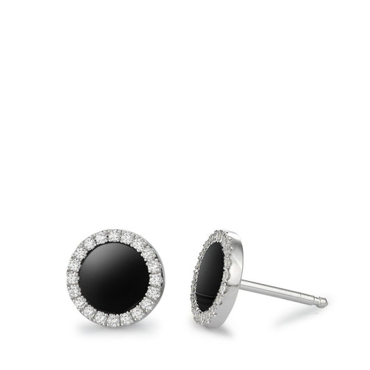 Stud earrings Silver Agate Black Rhodium plated Ø9 mm