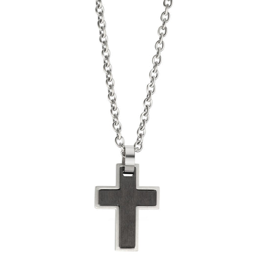 Necklace with pendant Stainless steel, Carbon Cross 55 cm