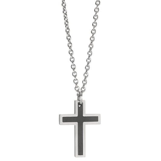 Necklace with pendant Stainless steel, Carbon Cross 55 cm