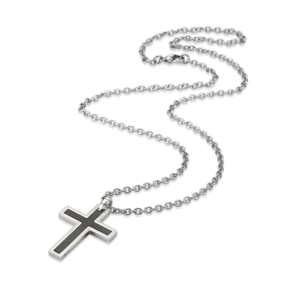 Necklace with pendant Stainless steel, Carbon Cross 55 cm