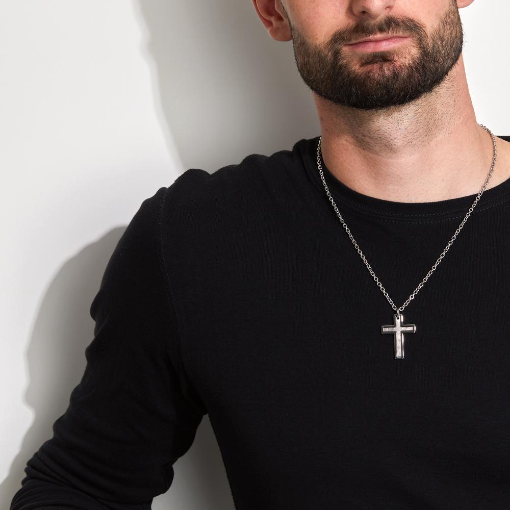 Necklace with pendant Stainless steel, Carbon Cross 55 cm