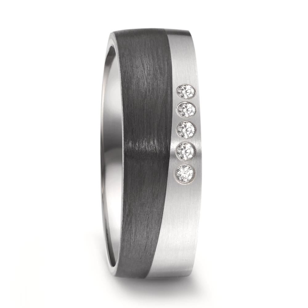 Wedding Ring Titanium, Carbon Zirconia 5 Stones