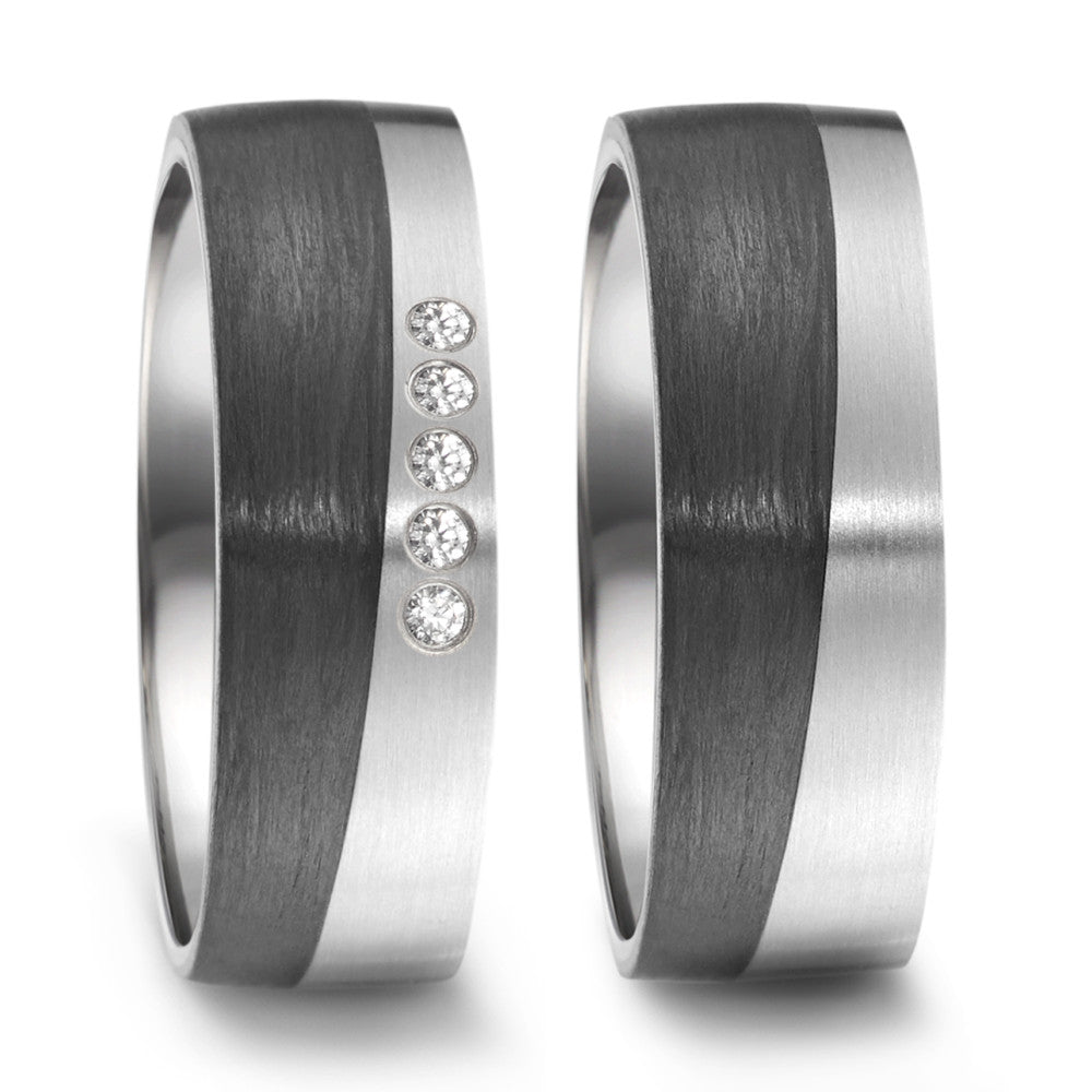 Wedding Ring Titanium, Carbon Zirconia 5 Stones