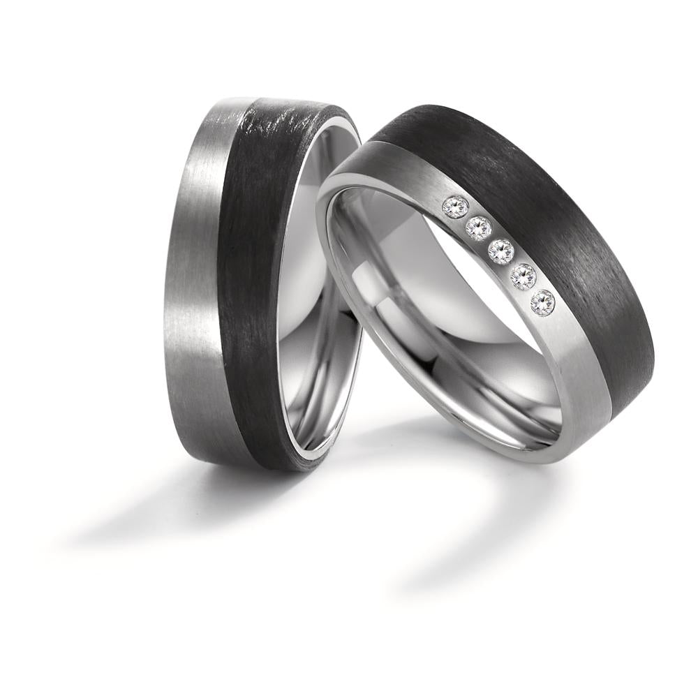 Wedding Ring Titanium, Carbon Zirconia 5 Stones