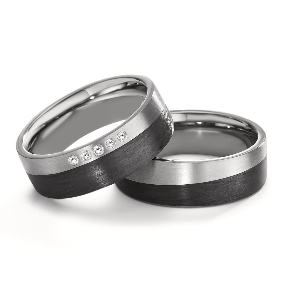 Wedding Ring Titanium, Carbon Zirconia 5 Stones