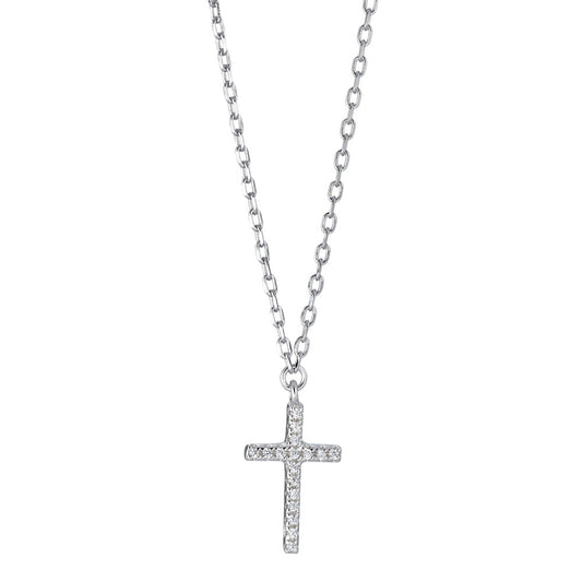 Necklace Silver Zirconia Rhodium plated Cross 40-45 cm