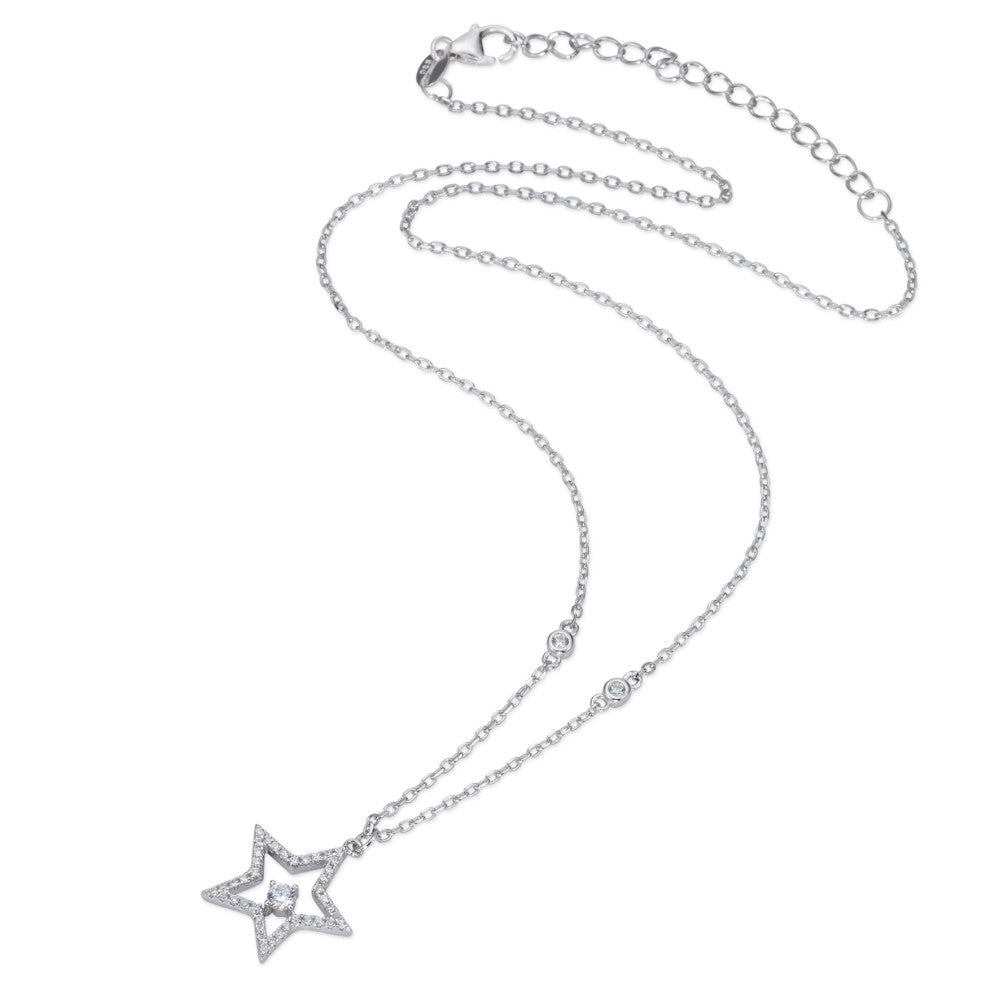 Necklace with pendant Silver Zirconia Rhodium plated Star 40-45 cm Ø16 mm