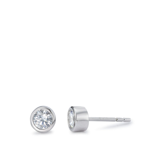 Stud earrings Silver Zirconia 2 Stones Rhodium plated Ø5.5 mm