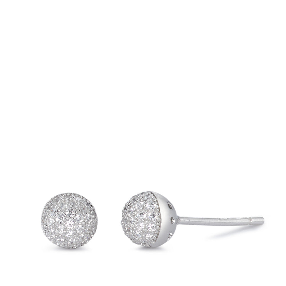 Stud earrings Silver Zirconia Rhodium plated Ø6 mm