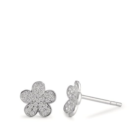 Stud earrings Silver Zirconia Rhodium plated Ø8 mm