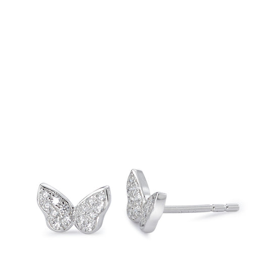 Stud earrings Silver Zirconia Rhodium plated Butterfly