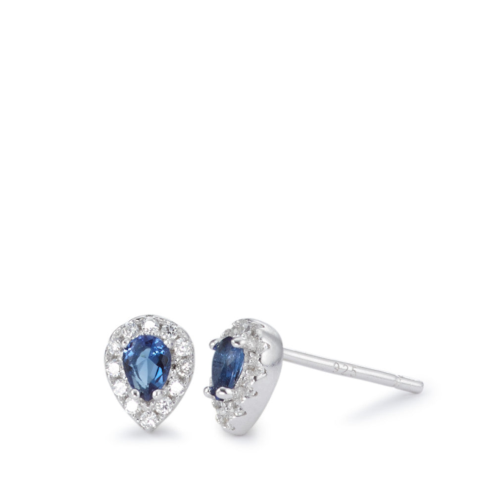 Stud earrings Silver Zirconia Blue Rhodium plated