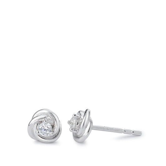 Stud earrings Silver Zirconia 2 Stones Rhodium plated Ø6 mm