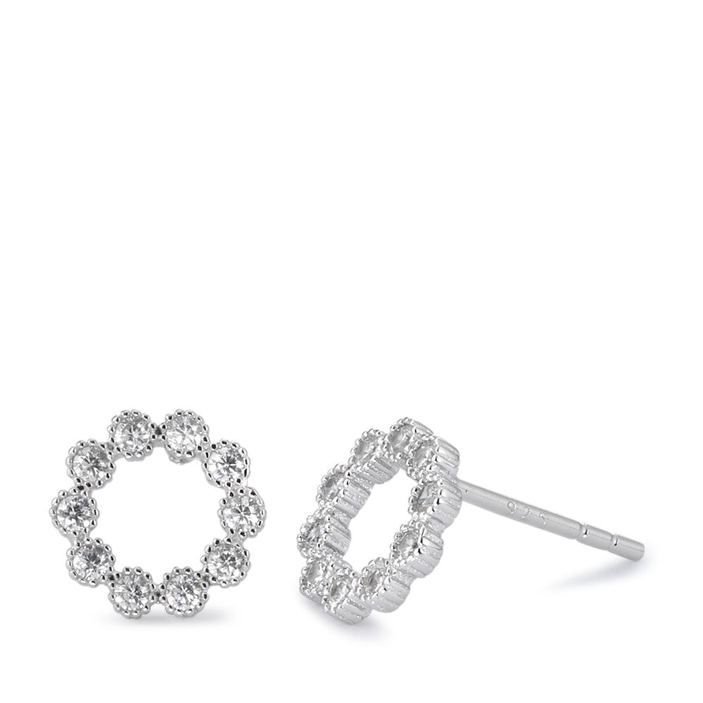 Stud earrings Silver Zirconia Rhodium plated Ø9 mm