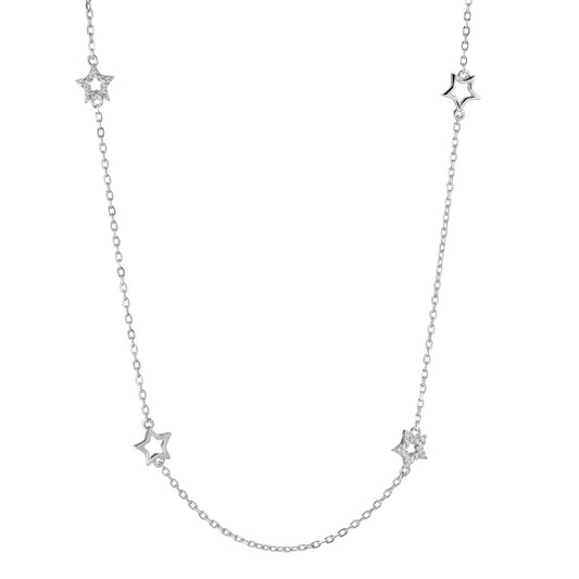 Necklace Silver Zirconia Rhodium plated Star 90 cm