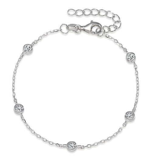 Bracelet Silver Zirconia 5 Stones Rhodium plated 15.5-18 cm Ø5 mm