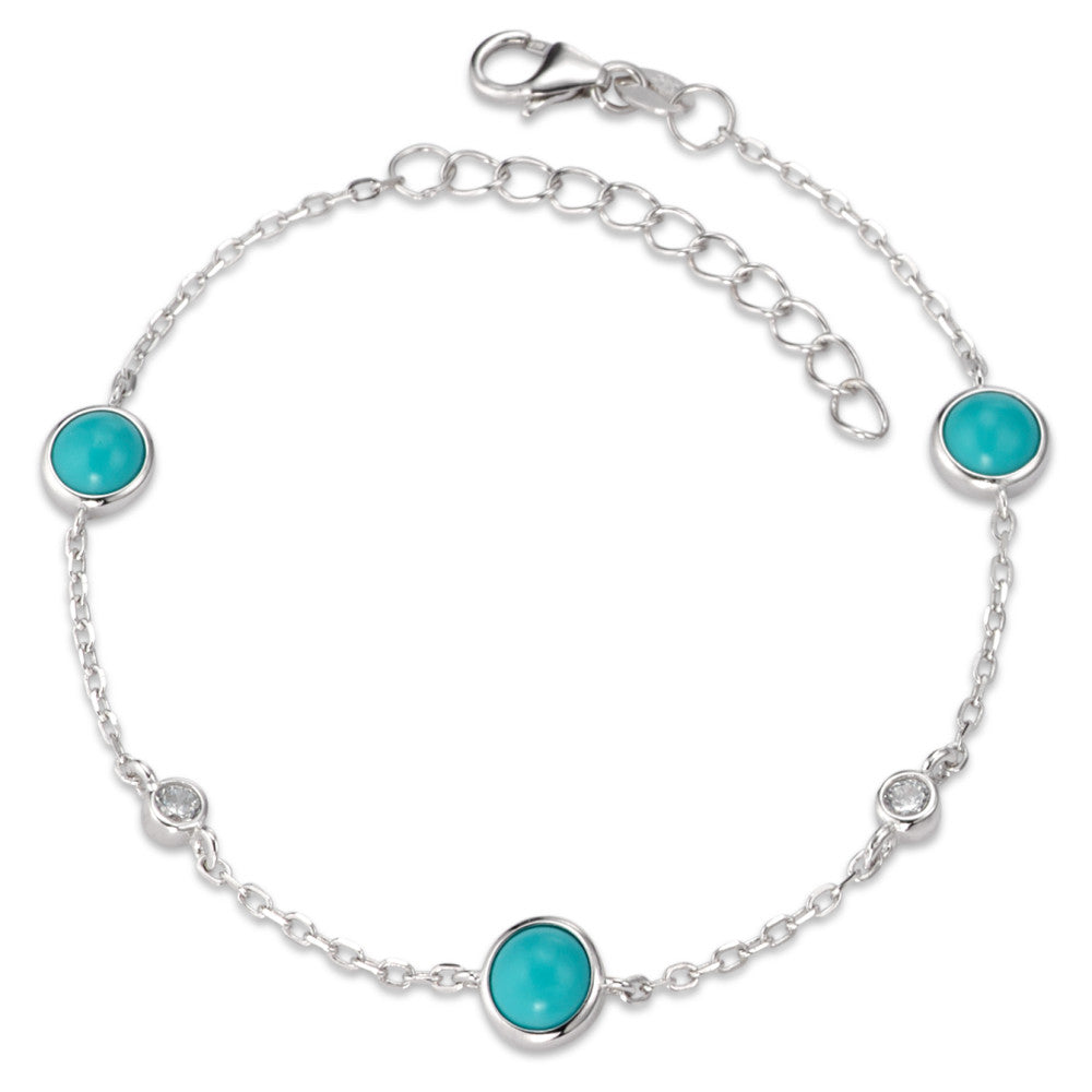 Bracelet Silver Zirconia Turquoise, 2 Stones Rhodium plated 16-19 cm