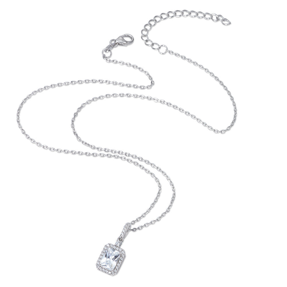 Necklace with pendant Silver Zirconia Rhodium plated 40-45 cm