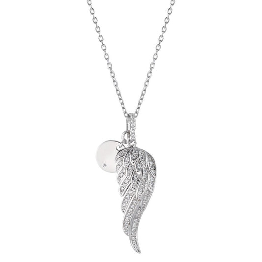 Necklace with pendant Silver Zirconia Rhodium plated Wing 40-45 cm Ø10 mm