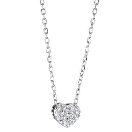 Necklace Silver Zirconia Rhodium plated Heart 40-45 cm Ø8 mm